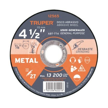 Disco Tipo 27 de 4-1/2' x 6.4 mm para desbaste de metal ABT-774