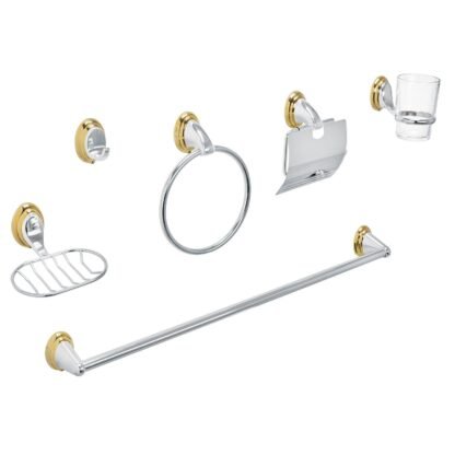 Juego de 6 acc. p/baño cromo-oro chapetón ovalado, Foset AQA-4003G