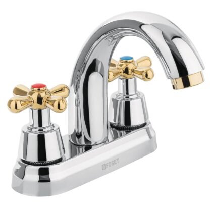 Mezcladora cromo-oro 4' p/lavabo, nariz curva, cruceta,Foset AQM-51G