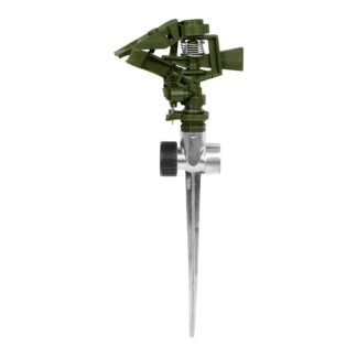 Aspersor verde, plástico, dos vías, estaca de zinc de 11' ASVE-11X