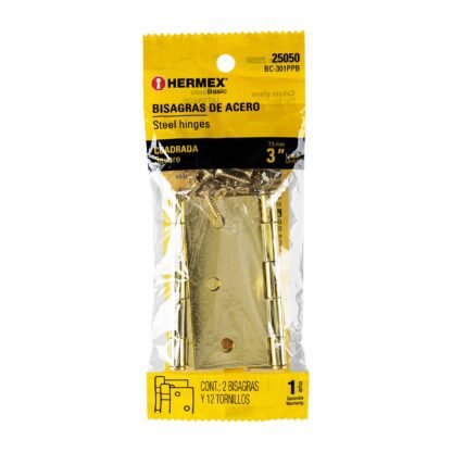Bolsa con 2 bisagras cuadradas 3'acero latonado, Hermex BC-301PPB