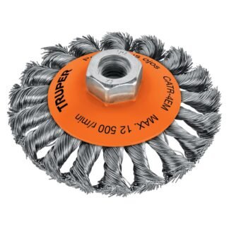 Carda tipo cónico 4' alambre trenzado, eje M14, Truper CATR-4EM
