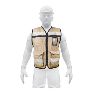 Chaleco brigadista con cintas reflejantes, color beige CHS-900B