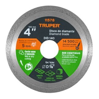 Disco de diamante de 4' x 1.6 mm rin continuo, Truper DID-140