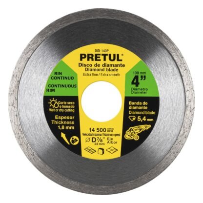 Disco de diamante de 4' x 1.8 mm rin continuo, Pretul DID-140P