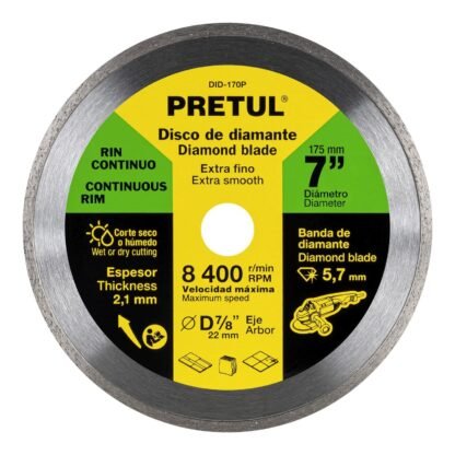 Disco de diamante de 7' x 2.1 mm rin continuo, Pretul DID-170P