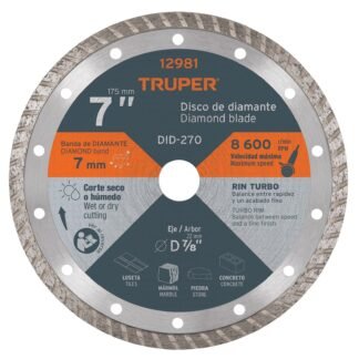 Disco de diamante de 7' x 2.8 mm rin turbo, Truper DID-270