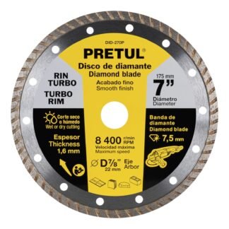 Disco de diamante de 7' x 1.6 mm rin turbo, Pretul DID-270P