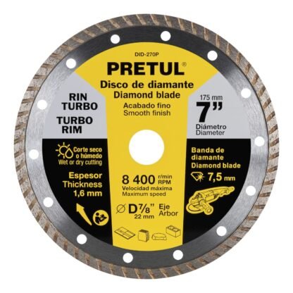 Disco de diamante de 7' x 1.6 mm rin turbo, Pretul DID-270P