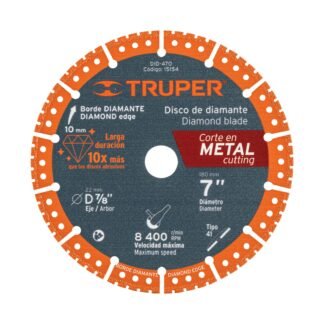 Disco de diamante de 7' x 1.6 mm para corte metal, Truper DID-470