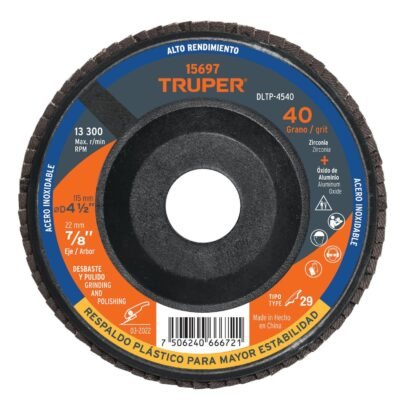 Disco 4-1/2' laminado respaldo plástico grano 40 centro 7/8' DLTP-4540