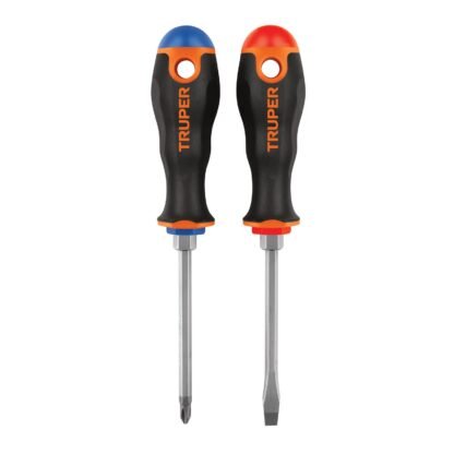 Dúo de desarmadores 1/4' x 4' mango Comfort Grip, Truper DUO-1/4X4B