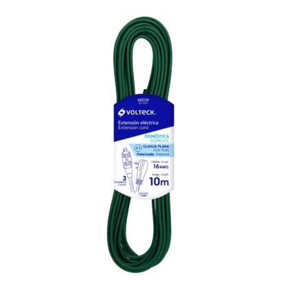 Extensión eléctrica doméstica 10 m verde con clavija plana ED-10V