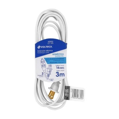 Extensión eléctrica doméstica 3 m blanca con clavija recta ED-3BR