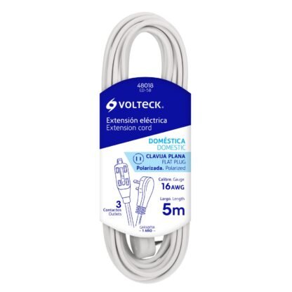 Extensión eléctrica doméstica 5 m blanca con clavija plana ED-5B