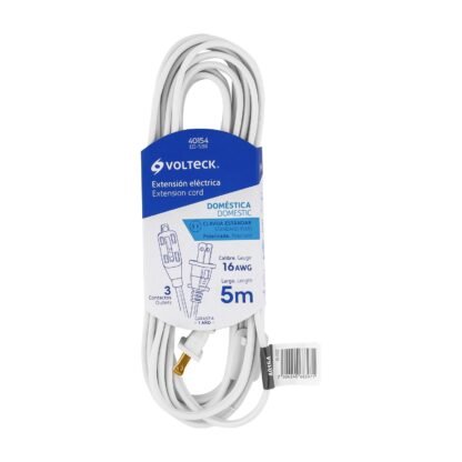 Extensión eléctrica doméstica 5 m blanca con clavija recta ED-5BR