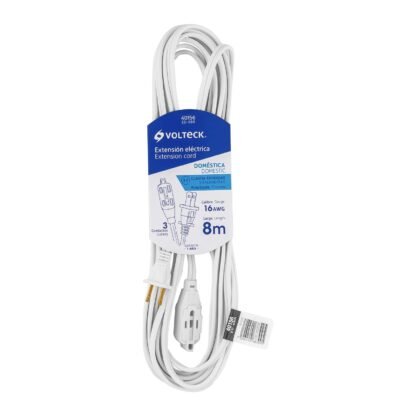 Extensión eléctrica doméstica 8 m blanca con clavija recta ED-8BR