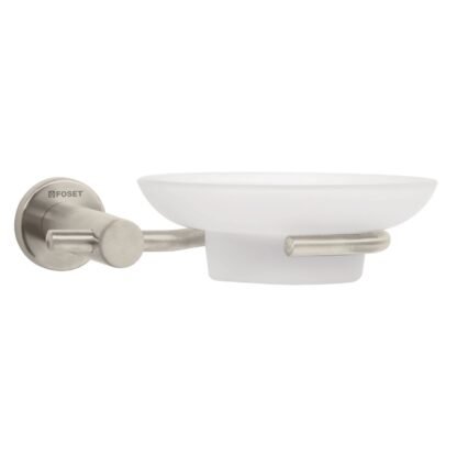 Jabonera metálica satín con plato de vidrio, Foset ELA-74N