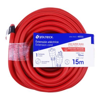 Extensión reforzada aterrizada 15 m 3x12 AWG, Volteck ERA-15X12