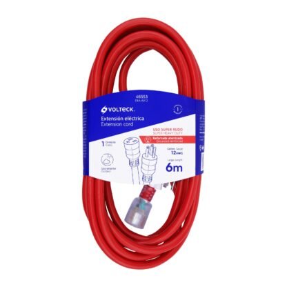 Extensión reforzada aterrizada 6 m 3x12 AWG, Volteck ERA-6X12