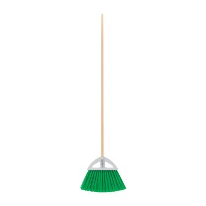 Escoba grande cerdas de PVC, tipo abanico, bastón de madera ES-250A