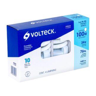 Pack 4 lámparas espiral T4 24 W luz de día, caja, Volteck F-24EX4