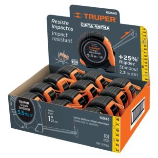 Flexómetro Gripper 5.5m cinta 25mm display box con 12 piezas FH-55MC
