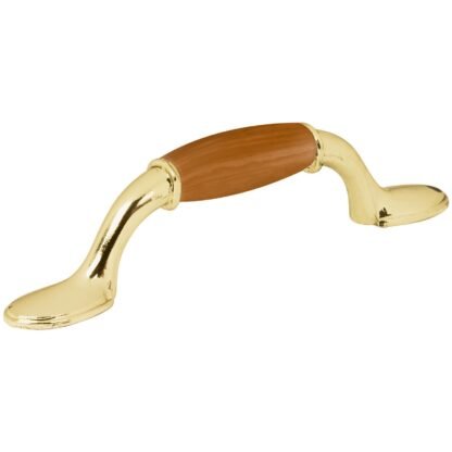 Jaladera de 76 mm latón brillante con inserto tipo madera JAL-0621