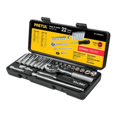 Juego de 22 herramientas 1/4' std para mecánico, Pretul JD-1/4X22SAE-P