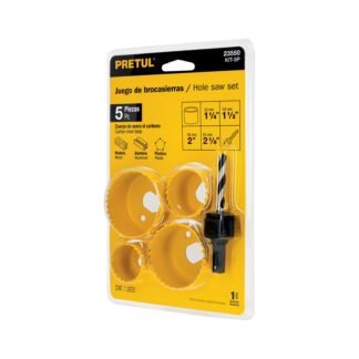 Juego de 4 brocasierras acero al carbono y 1 mandril, Pretul KIT-5P