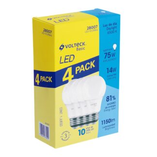 Pack de 4 lámparas de LED A19 14 W luz de día, caja, Volteck LED-100FBX4