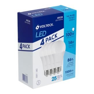 Pack de 4 lámparas de LED A19 14 W luz de día, caja, Volteck LED-100FX4