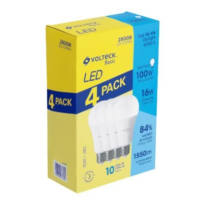 Pack de 4 lámparas de LED A22 16 W luz de día, caja, Volteck LED-125FBX4