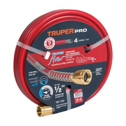 Manguera 1/2' super reforzada 4 capas 15 m conexiones metal MAN-15X1/2X