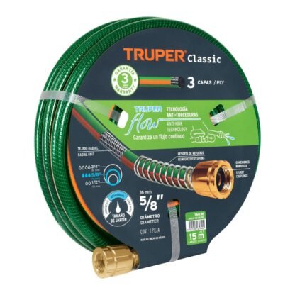 Manguera 5/8' reforzada 3 capas 15 m conexiones de metal MAN-15X5/8R