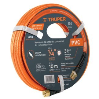 Rollo de 10 m de manguera 1/4' de PVC para compresor, Truper MAN-PI-10-1/4