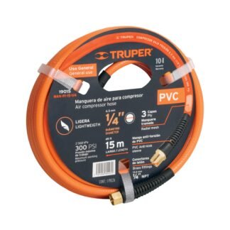 Rollo de 15 m de manguera 1/4' de PVC para compresor, Truper MAN-PI-15-1/4