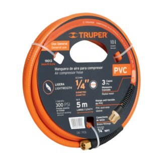 Rollo de 5 m de manguera 1/4' de PVC para compresor, Truper MAN-PI-5-1/4