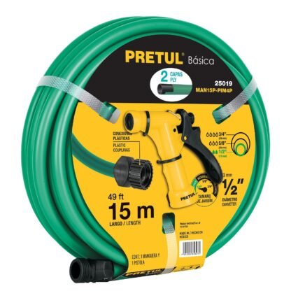 Combo manguera MAN-15X1/2P y pistola de riego PIM-4P, Pretul MAN15P-PIM4P