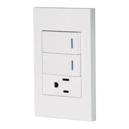 Placa armada 2 interruptores,1 contacto,1mod,Española,blanco PA-APCO-E2B
