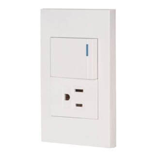 Placa armada 1 interruptor,1contacto,1.5mod,Española, blanco PA-APCO15-EB