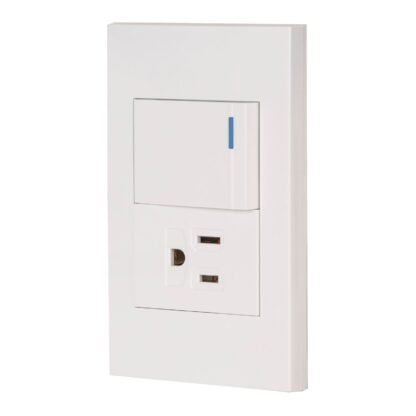 Placa armada 1 interruptor,1contacto,1.5mod,Española, blanco PA-APCO15-EB