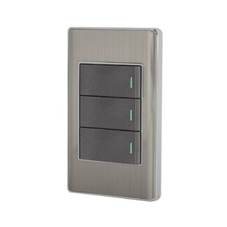 Placa armada acero 2 interruptores 1 de 3 vías 1 mód,Lisboa PA-APTR-ELA