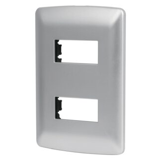 Placa 2 módulos de ABS, línea italiana, color plata, Volteck PPDO-IP