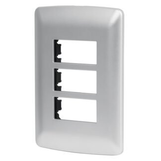 Placa 3 módulos de ABS, línea italiana, color plata, Volteck PPTR-IP