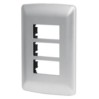 Placa 3 módulos de ABS, línea italiana, color plata, Volteck PPTR-IP