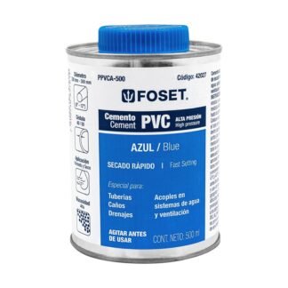 Cemento azul para PVC en bote de 500 ml, alta presión, Foset PPVCA-500