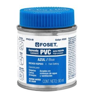 Cemento azul para PVC en bote de 90 ml, alta presión, Foset PPVCA-90