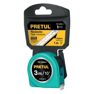 Flexómetro verde 3 m cinta 13 mm, en tarjeta, Pretul PRO-3MEB-R