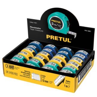 Flexómetro 3 m cinta 13 mm, display box con 24 pzas, Pretul PRO-3MEC